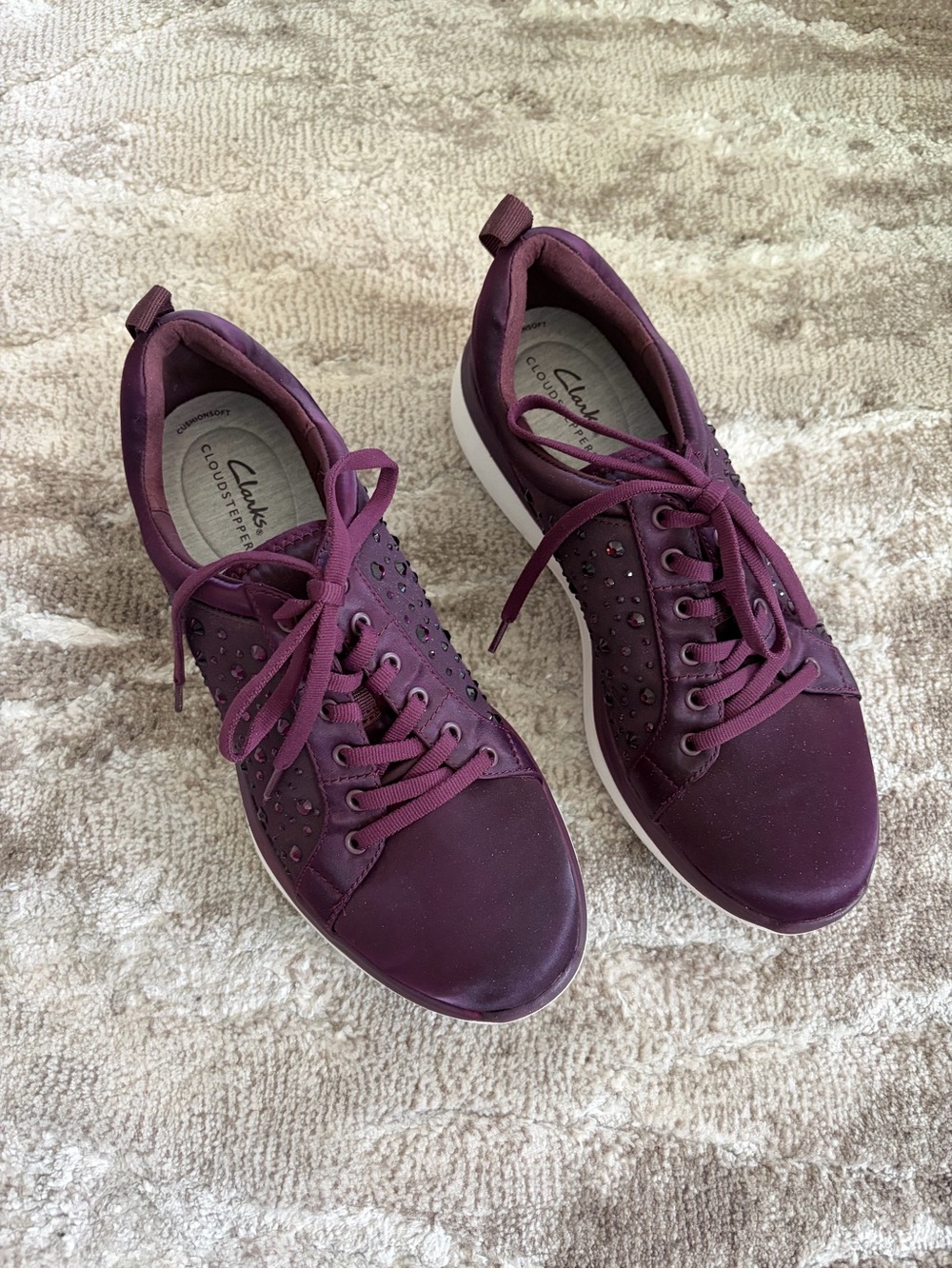 Clarks Women's Crystal Encrusted Sneaker Cloudsteppers in Plum